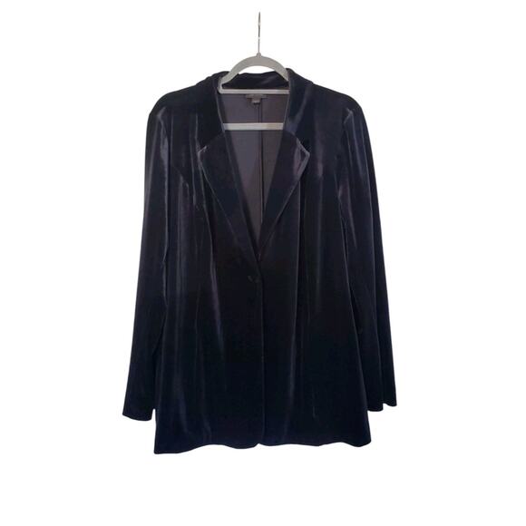 J.Jill Wearever Black Velour Knit Single Button Relaxed Jacket Blazer Sz Medium - Picture 1 of 11